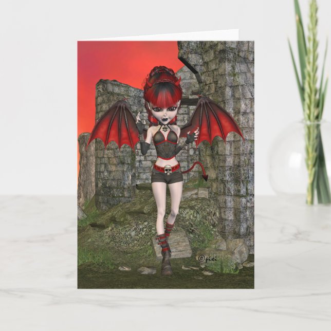 Devilish Pixi Greeting Card (Front)