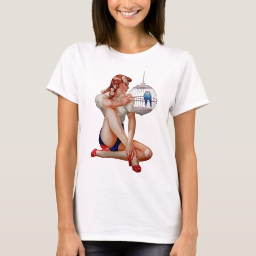 Devils Court Pin_up Girl Retro Vintage Lovebirds T_Shirt