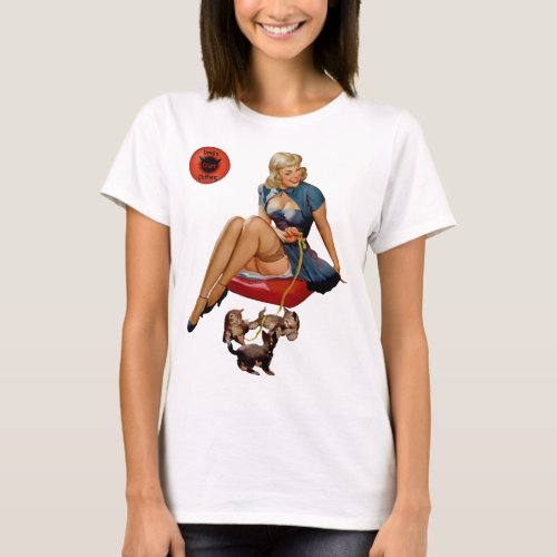 Devils Court Retro Pin_Up Girl Dogs Tee