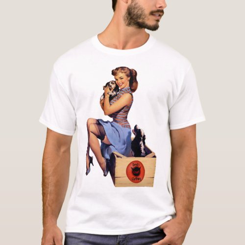 Devils Court Retro Pin_up Girl Puppies Tee