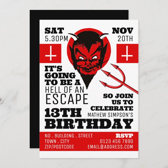 Devil's Hell Theme, Escape Room Birthday Party Invitation (Front/Back)