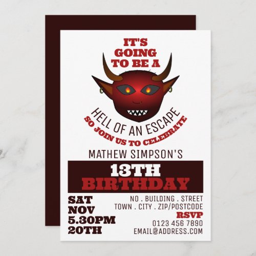 Devils Hell Theme Escape Room Birthday Party Invitation