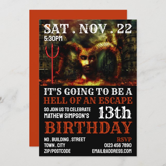Devil's Hell Theme, Escape Room Birthday Party Invitation (Front/Back)