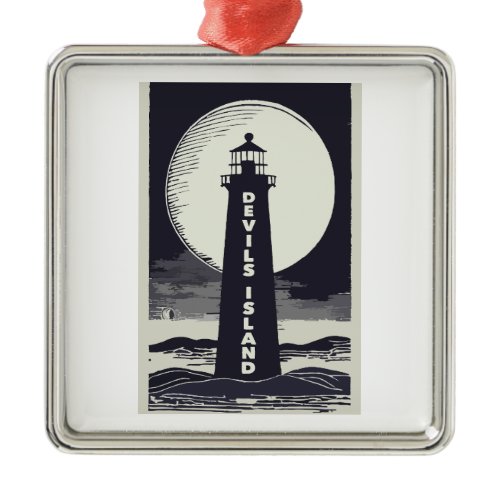Devils Island Lighthouse Wisconsin Moon Metal Ornament