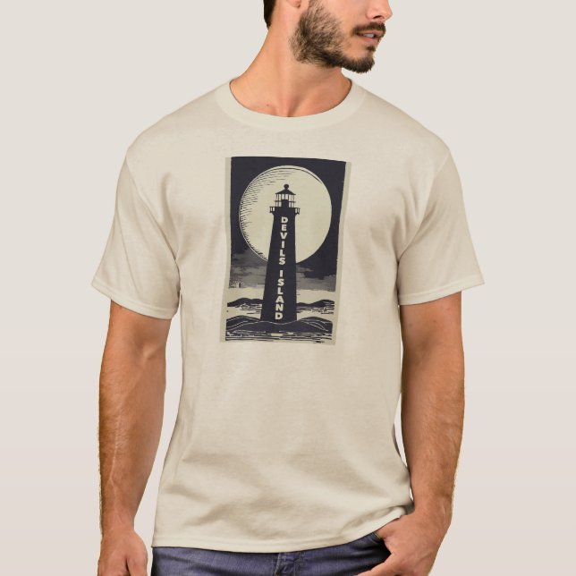Devils Island Lighthouse Wisconsin Moon T-Shirt (Front)