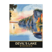 Devil's Lake, Wisconsin, Watercolor Travel Postcard