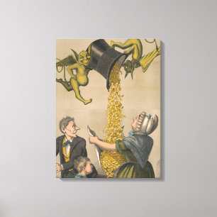 Devils Pouring Gold Coins Into Woman's Apron Canvas Print