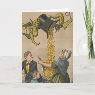 Devils Pouring Gold Coins Into Woman's Apron Card