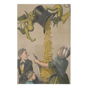 Devils Pouring Gold Coins Into Woman's Apron Faux Canvas Print