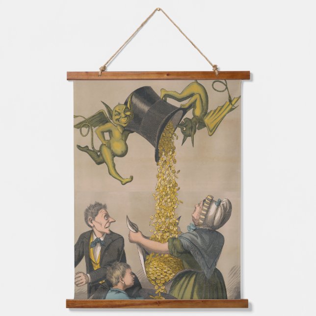 Devils Pouring Gold Coins Into Woman's Apron Hanging Tapestry (Front)