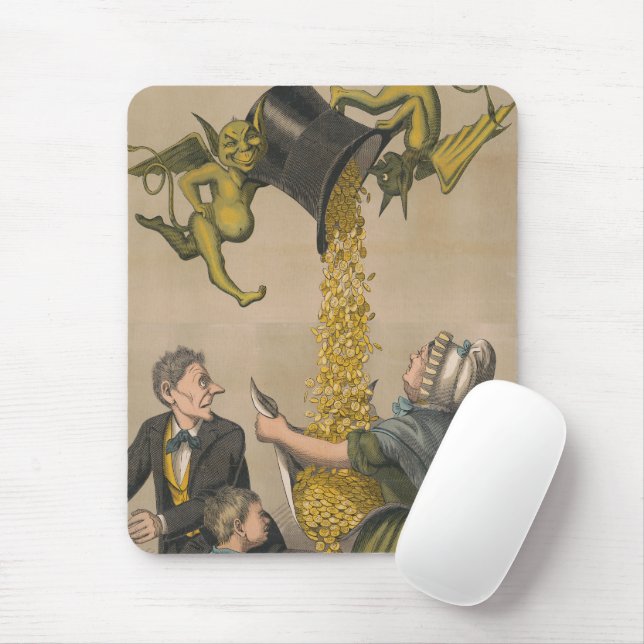 Devils Pouring Gold Coins Into Woman's Apron Mouse Pad (With Mouse)