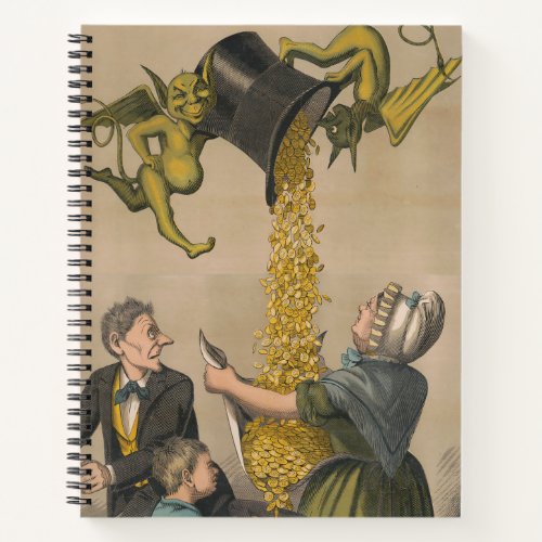Devils Pouring Gold Coins Into Womans Apron Notebook