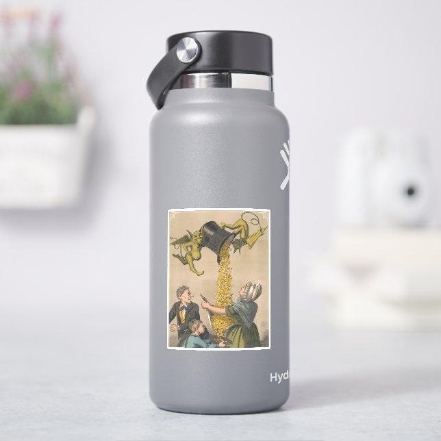 Devils Pouring Gold Coins Into Woman's Apron Sticker (HydroFlask)