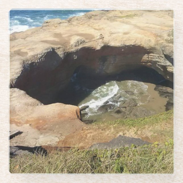 Devil's Punchbowl, Oregon Coast Glass Coaster (Front)