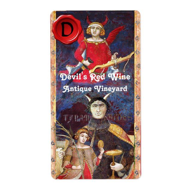 DEVIL'S RED WINE WAX SEAL MONOGRAM /ANTIQUE TAROTS LABEL (Front)