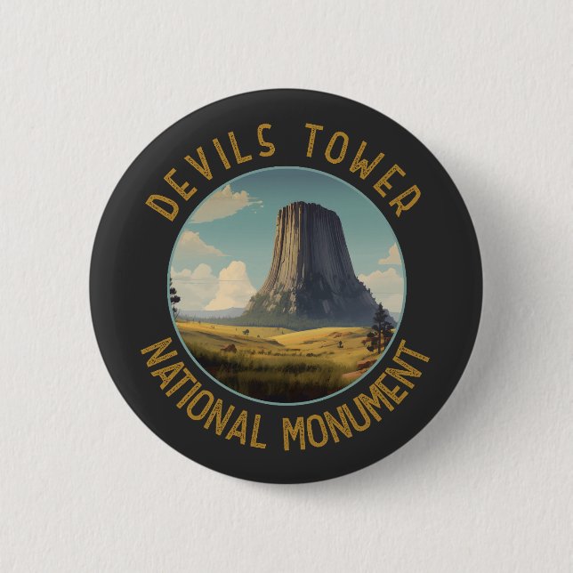 Devils Tower National Monument Distressed Circle Button (Front)