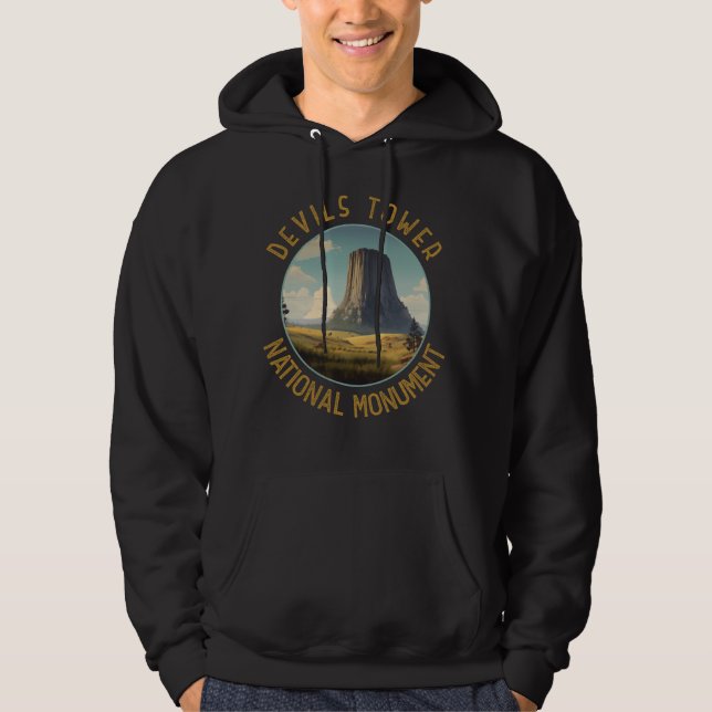 Devils Tower National Monument Distressed Circle Hoodie (Front)