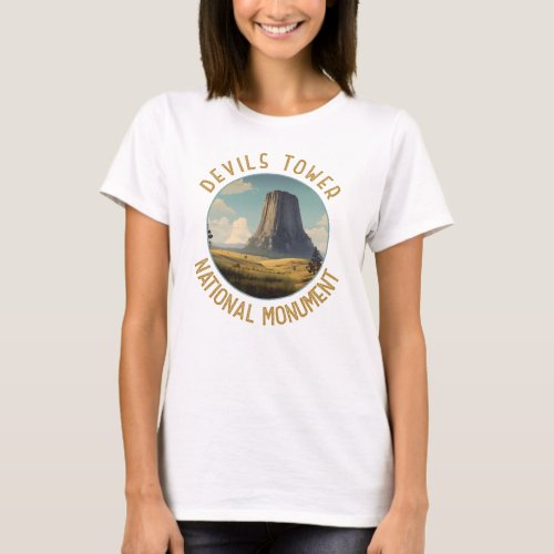 Devils Tower National Monument Distressed Circle T_Shirt