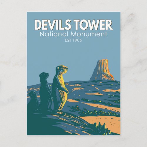 Devils Tower National Monument Prairie Dog Vintage Postcard