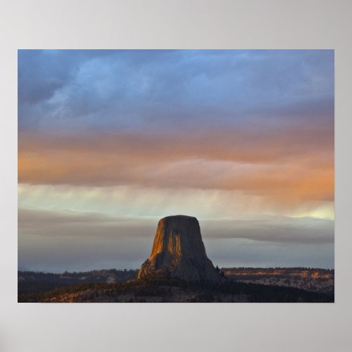 Devils Tower National Monument Storm at Sunset Poster