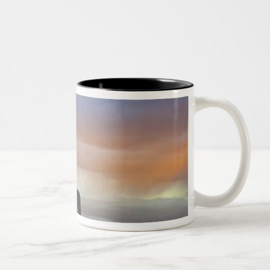 Devils Tower National Monument, Storm at Sunset Two-Tone Coffee Mug