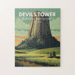 Devils Tower National Monument Travel Art Vintage Jigsaw Puzzle<br><div class="desc">Devils Tower National Monument vector design. It is a butte composed of igneous rock in the Bear Lodge Ranger District of the Black Hills.</div>