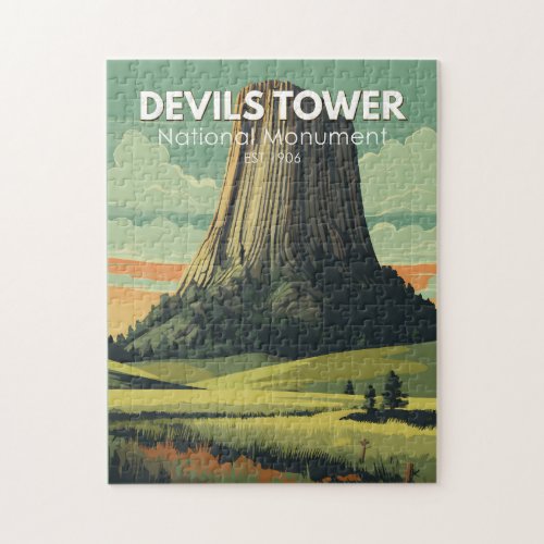 Devils Tower National Monument Travel Art Vintage Jigsaw Puzzle