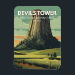 Devils Tower National Monument Travel Art Vintage Magnet<br><div class="desc">Devils Tower National Monument vector design. It is a butte composed of igneous rock in the Bear Lodge Ranger District of the Black Hills.</div>