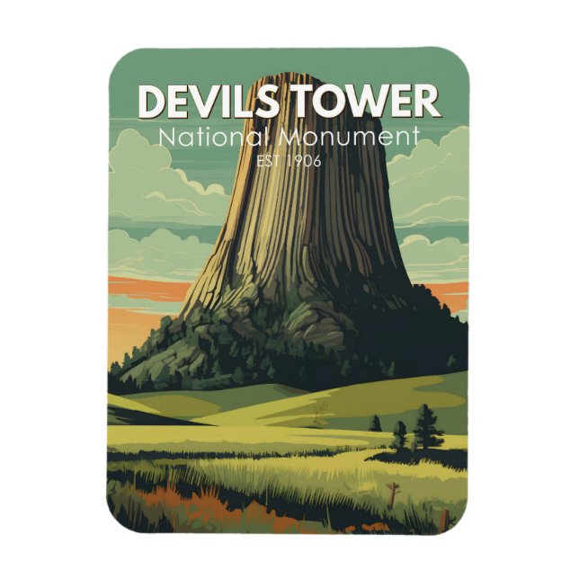 Devils Tower National Monument Travel Art Vintage Magnet (Vertical)