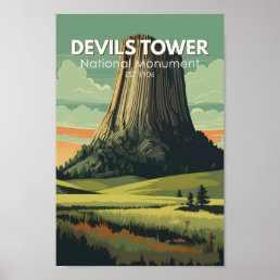 Devils Tower National Monument Travel Art Vintage Poster