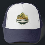 Devils Tower National Monument Travel Art Vintage Trucker Hat<br><div class="desc">Devils Tower National Monument vector design. It is a butte composed of igneous rock in the Bear Lodge Ranger District of the Black Hills.</div>