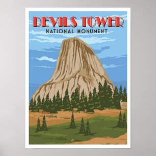 Devils Tower National Monument Vintage Travel Poster