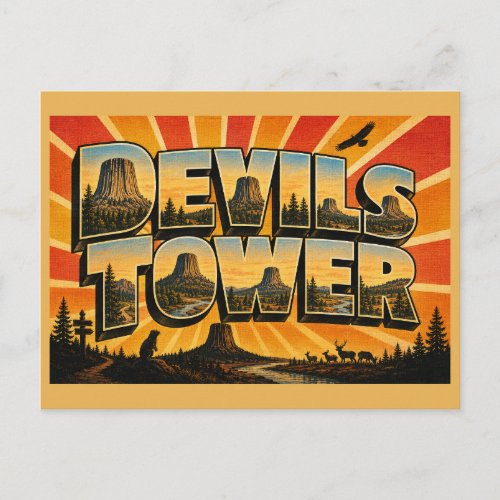 Devils Tower National Monument WY Vintage Travel Postcard