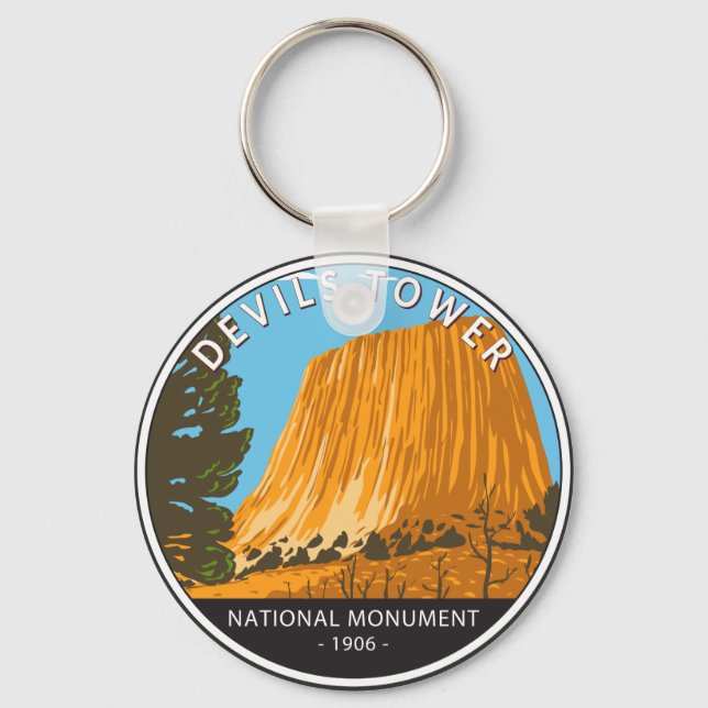 Devils Tower National Monument Wyoming Vintage Keychain (Front)
