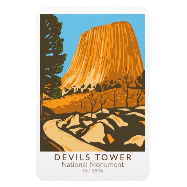 Devils Tower National Monument Wyoming Vintage Magnet (Vertical)