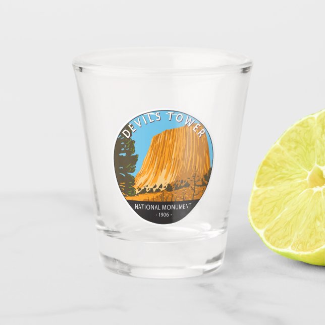 Devils Tower National Monument Wyoming Vintage Shot Glass (Front)