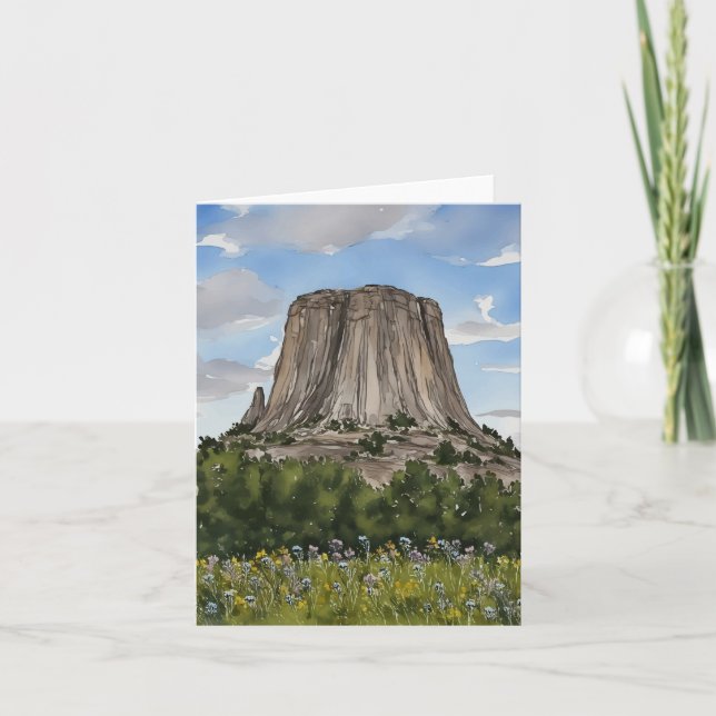 Devils Tower National Monument Wyoming Watercolor Card (Front)
