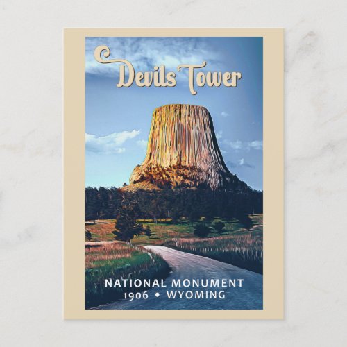Devils Tower National Monument Wyoming Watercolor Postcard