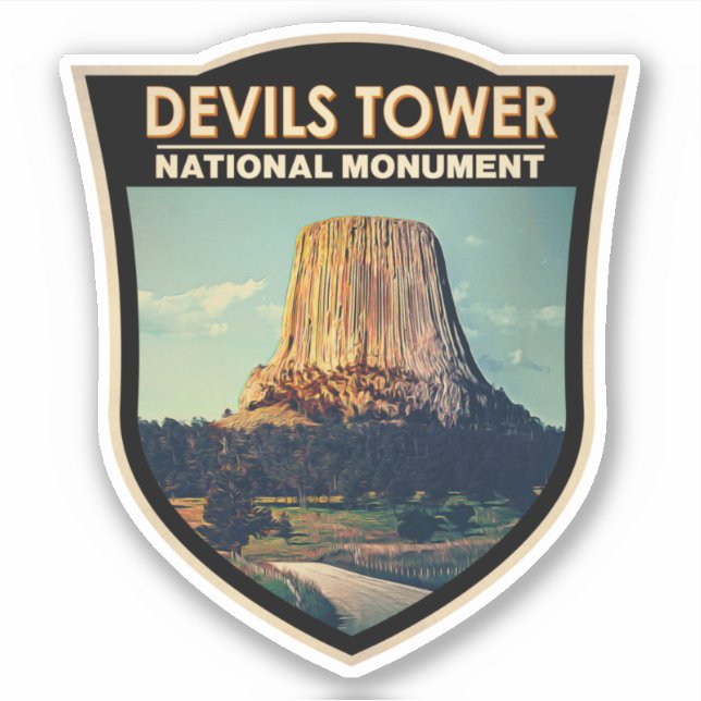 Devils Tower National Monument Wyoming Watercolor Sticker (Front)