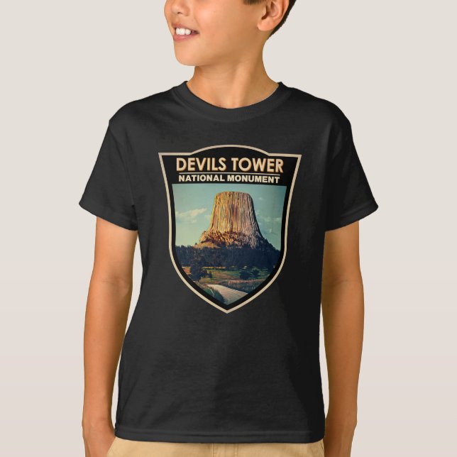 Devils Tower National Monument Wyoming Watercolor  T-Shirt (Front)