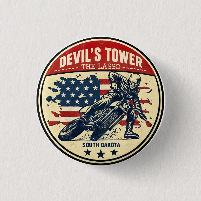 Devil's Tower Road - the lasso Motorcycle road tri Button (Front)