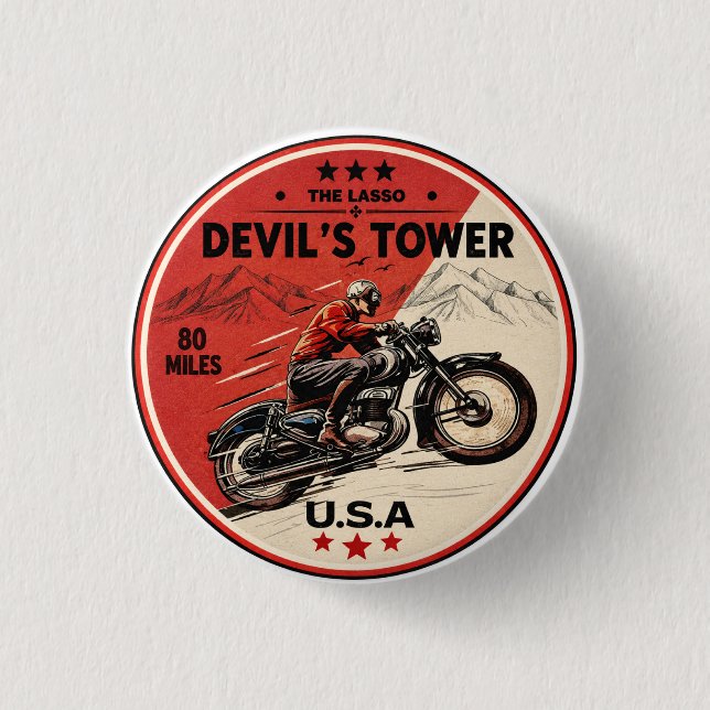 Devil's Tower Road - the lasso Motorcycle road tri Button (Front)