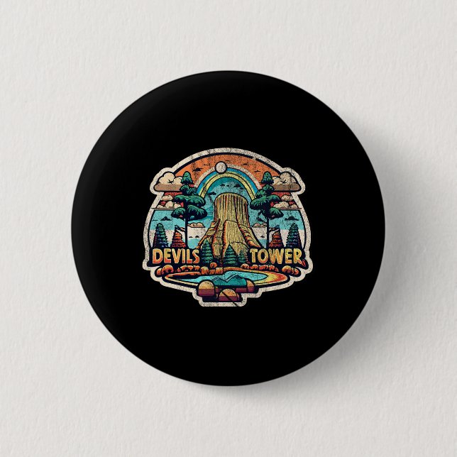 Devils Tower Wyoming National Monument Retro Vinta Button (Front)