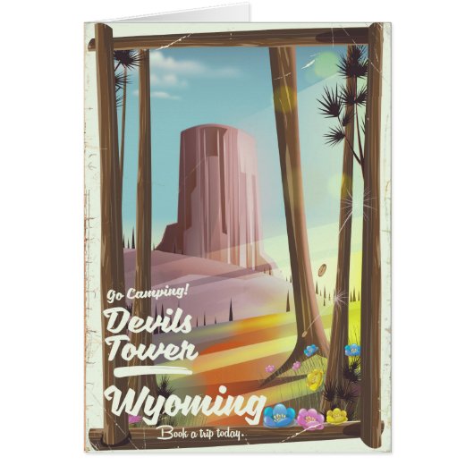 Devils Tower, Wyoming vintage Camping print. (Front)