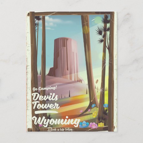 Devils Tower Wyoming vintage Camping print Postcard