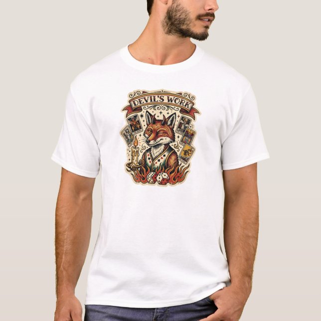 Devils Work Sly Fox Tarot Card Tattoo Flash Mystic T-Shirt (Front)