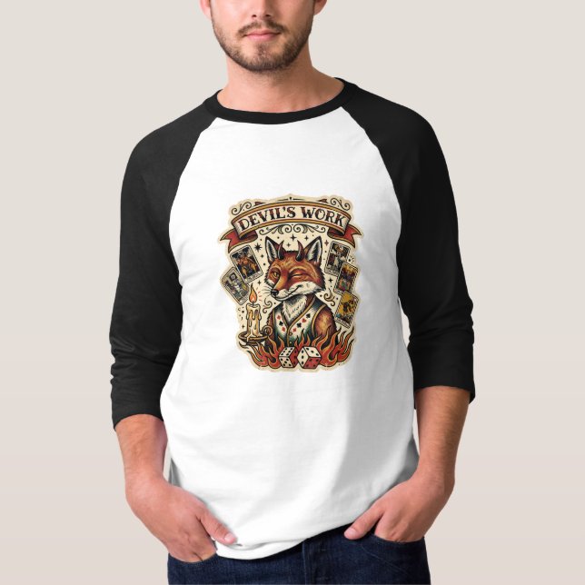 Devils Work Sly Fox Tarot Card Tattoo Flash Mystic T-Shirt (Front)