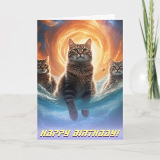 Devine Cosmic Feline Trio: A Celestial Cat Odyssey