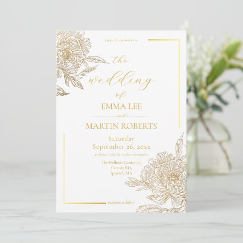 Devine White and Gold Elegant Floral Wedding Invitation