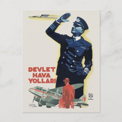 Devlet Hava Yollari Turkey Vintage Poster 1938 Postcard